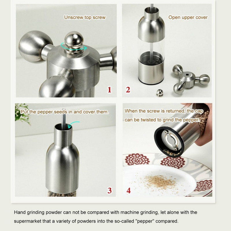 Mlin za mljevenje papra 304 Keramički brus od nehrđajućeg čelika siguran za hranu Ručni mlin za sol Ručni mlin za papar Slavina Oblik ventila
