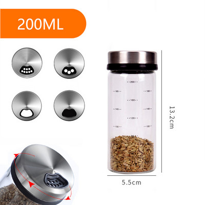 Condimente din sticlă borosilicată cu conținut ridicat de sare, susan, condiment solid, sigiliu, sticlă, 4 ieșiri, borcan de condimente, agitator de piper cu capac rotativ