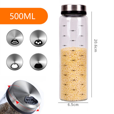 Condimente din sticlă borosilicată cu conținut ridicat de sare, susan, condiment solid, sigiliu, sticlă, 4 ieșiri, borcan de condimente, agitator de piper cu capac rotativ