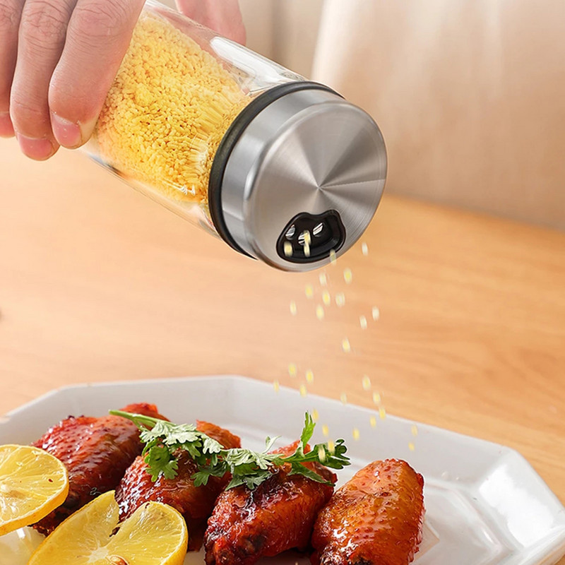 Condimente din sticlă borosilicată cu conținut ridicat de sare, susan, condiment solid, sigiliu, sticlă, 4 ieșiri, borcan de condimente, agitator de piper cu capac rotativ