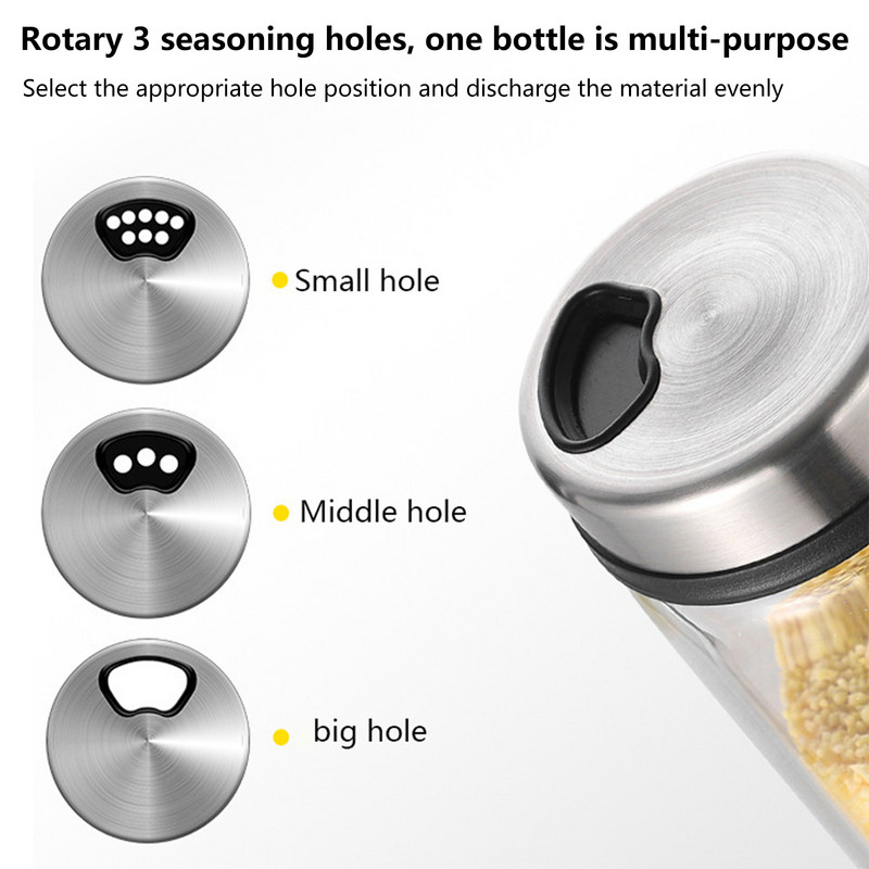Condimente din sticlă borosilicată cu conținut ridicat de sare, susan, condiment solid, sigiliu, sticlă, 4 ieșiri, borcan de condimente, agitator de piper cu capac rotativ