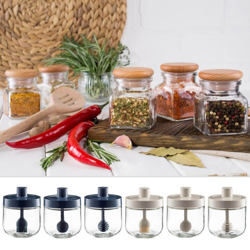 300 ml-es üveg fűszeres üveg fűszerszervező tégely fűszertartó edény só cukor bors olaj tároló konyhai BBQ eszközökhöz