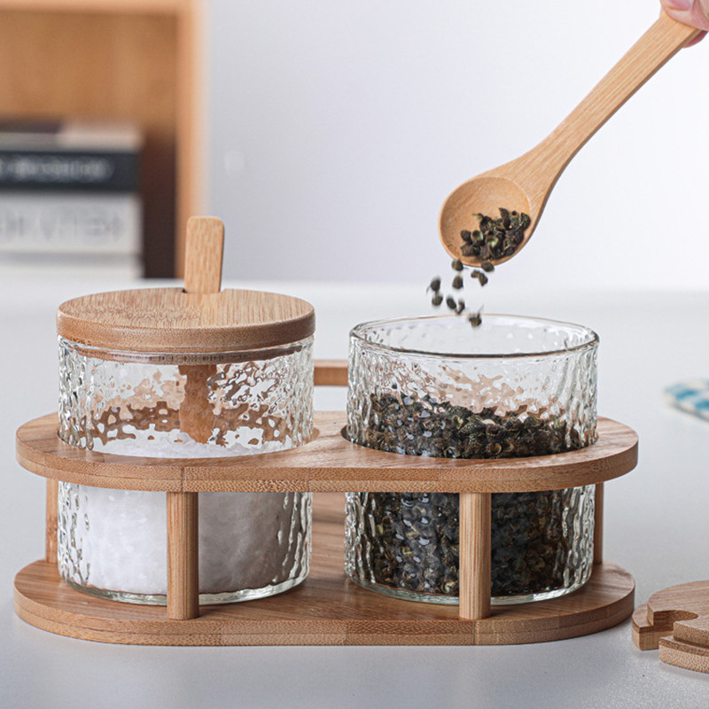 Kalapált üveg fűszeres doboz szett Konyhai sós cukortartó tálcával Otthoni fűszerezés szójaszószos ecetes palack Konyhai kiegészítők