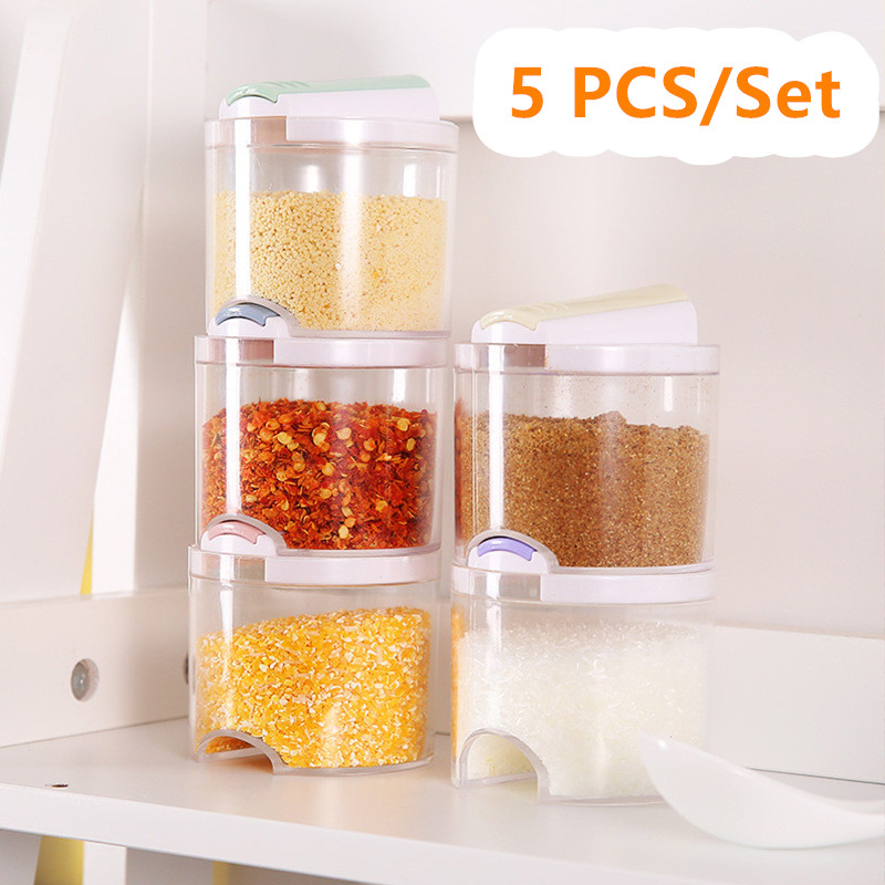 5 bucăți/set Bucătărie Zahăr Sare Piper Raft pentru condimente Cutie de depozitare Condimente Organizator Oală pentru sticlă pentru condiment Set de recipiente pentru condimente