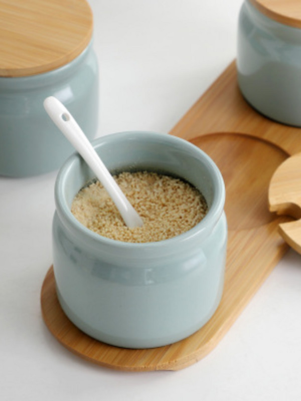 Raft din ceramică pentru condimente, sare și piper, set de sticle de ulei, accesorii de uz casnic pentru bucătărie, borcan de depozitare a condimentelor cu capac