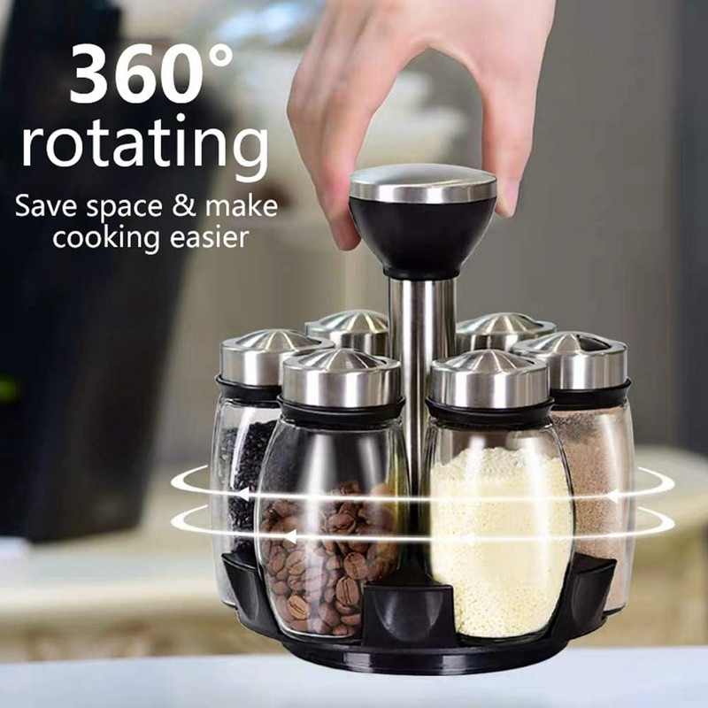 Raft rotativ pentru condimente Organizator Instrument de condiment Sticla Zahăr Borcan sare Piper Gadget de bucătărie Etichetă Autocolant Cutie de depozitare condimente