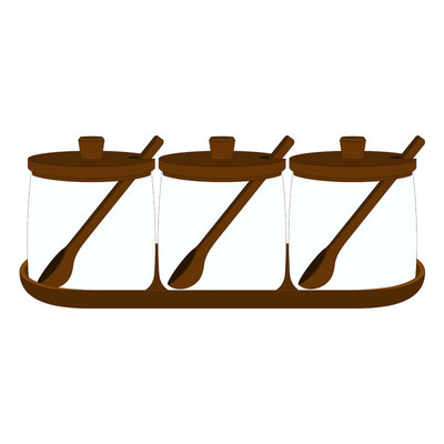 3 vnt Prieskonių stiklainių konteinerių rinkinys su šaukštu mediniu dangteliu, sandariu stikliniu indeliu Druskos Cukrus Pipirų Žolelių Grilio prieskonių Butelis Virtuvės įrankis