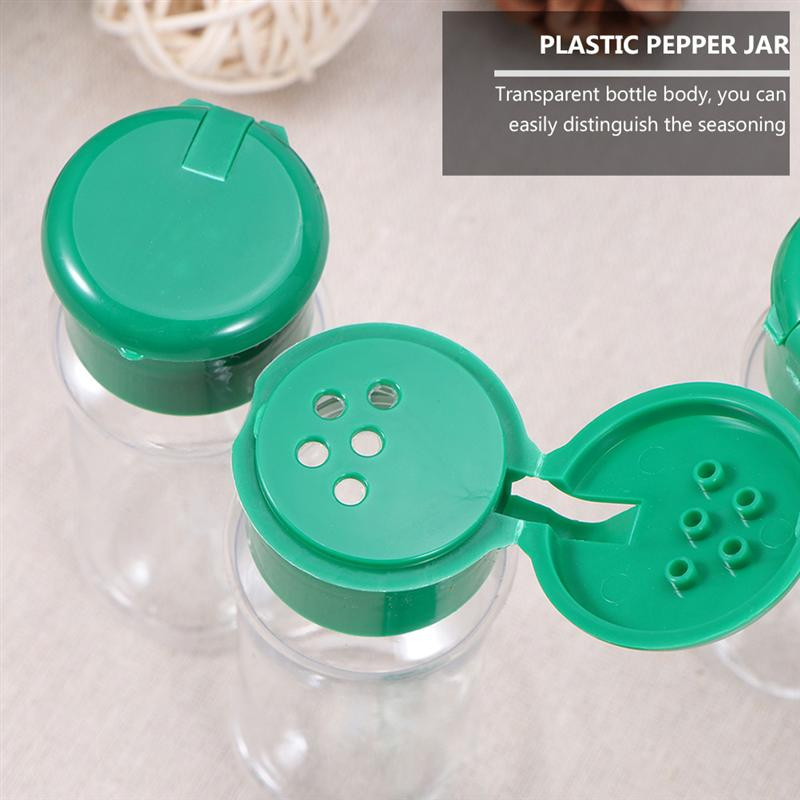 10/12/24/30/40 vnt. Prieskonių buteliukas plastikinis prieskonių puodukas pipirų plaktuvai Druskos indelis pagardų buteliai kepsniams (žalia/raudona/juoda)