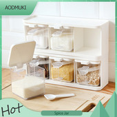 Borcan de condimente din plastic cu mai multe straturi pentru casă, sare, zahăr, piper, sticle de condimente, cutie de depozitare pentru condimente, cu mâner, instrument de bucătărie