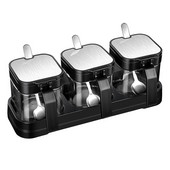 Borcane de depozitare din sticlă Set de recipiente pentru condimente cu capace din oțel inoxidabil și linguri pentru servirea zahărului cu sare, cafea, ceai