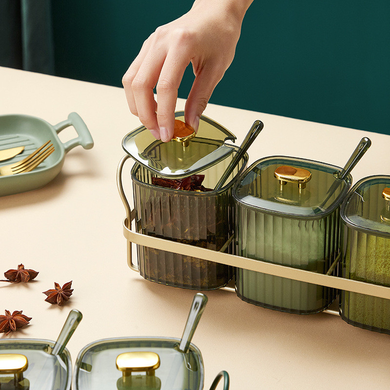 Set de borcane de lux ușor pentru condimente Cutie de depozitare pentru bucătărie combinată de casă Sticla de condimente Cutie de sare cu glutamat monosodic Borcan de condimente