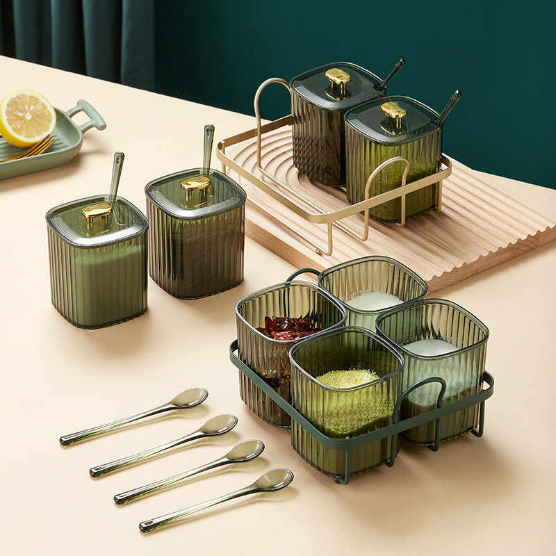 Set de borcane de lux ușor pentru condimente Cutie de depozitare pentru bucătărie combinată de casă Sticla de condimente Cutie de sare cu glutamat monosodic Borcan de condimente