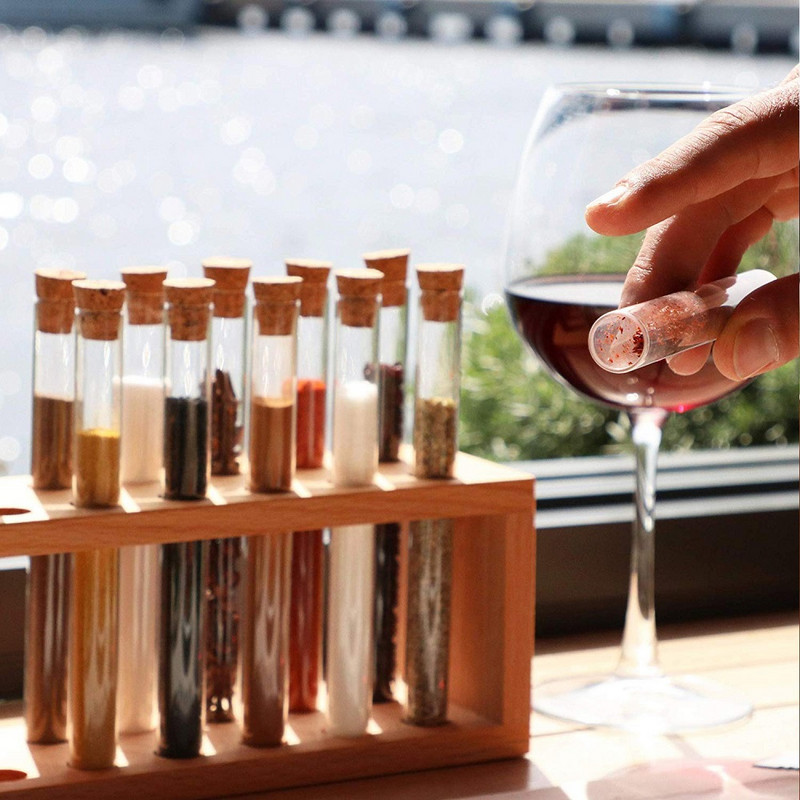 8/12 DB Fűszerüveg szett fából készült fűszeres doboz edények tároló kerek konténer bükkfa só bors köménypor fűszeres konyha