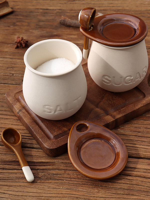 1 buc Borcan de condimente din ceramică în stil japonez cu capac Borcan de depozitare pentru condimente de bucătărie de capacitate mare Saliera Borcan de condimente