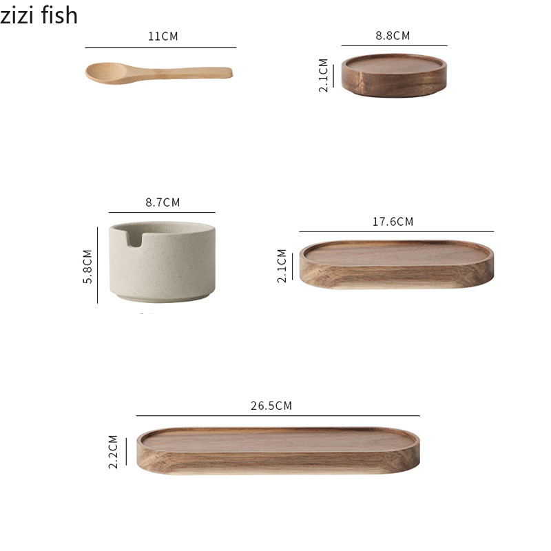 Sticlă de depozitare a piperului pentru condimente de bucătărie europeană Borcan rotund de condimente din ceramică cu capac din lemn Borcan sare piper unelte de bucătărie porțelan