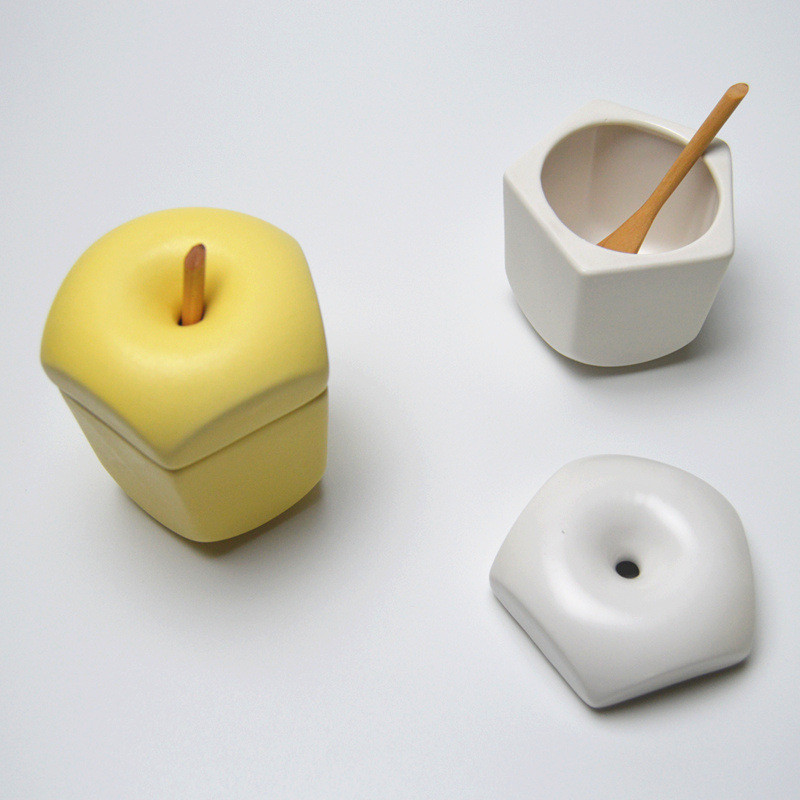 Rezervor de depozitare din ceramică, sculptură creativă de fructe, decorare pentru birou, distribuitor de condimente de bucătărie, vas de zahăr, sare cu capac