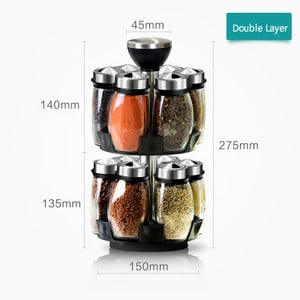 Stiklinis besisukantis prieskonių stovas Prieskonių indelių rinkinys Prieskonių rinkinys Pipirų ir druskos plaktuvas virtuvės prieskonių laikymo indas