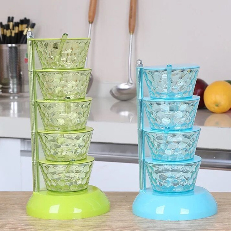 Konyha Függőleges forgatható 4/5 rétegű Fűszerdoboz Átlátszó Fűszeres üvegkészlet Háztartási Sófazék szósz tégely Chilis Konzerv