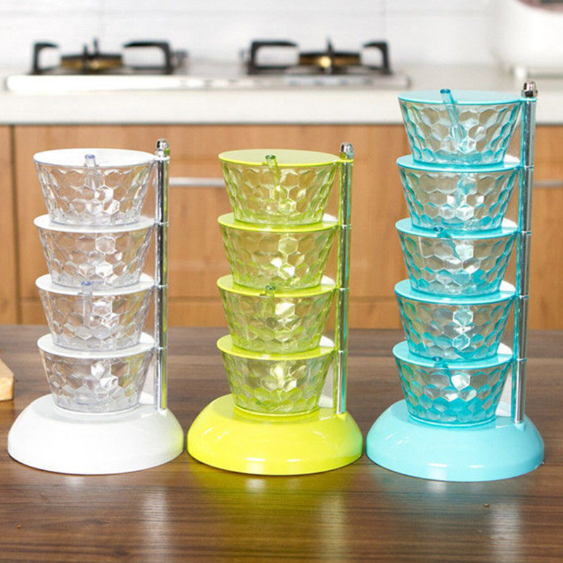 Konyha Függőleges forgatható 4/5 rétegű Fűszerdoboz Átlátszó Fűszeres üvegkészlet Háztartási Sófazék szósz tégely Chilis Konzerv