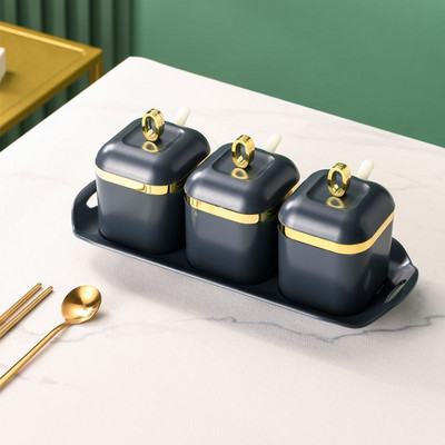 Rezervor de condimente din plastic, 3/4 buc, sare de bucătărie, instrumente de organizare pentru depozitare, recipient pentru condimente, set de recipiente, organizator de condimente de familie