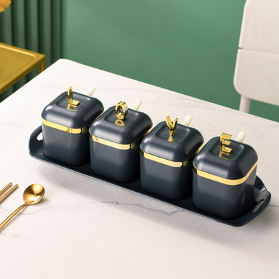 Rezervor de condimente din plastic, 3/4 buc, sare de bucătărie, instrumente de organizare pentru depozitare, recipient pentru condimente, set de recipiente, organizator de condimente de familie