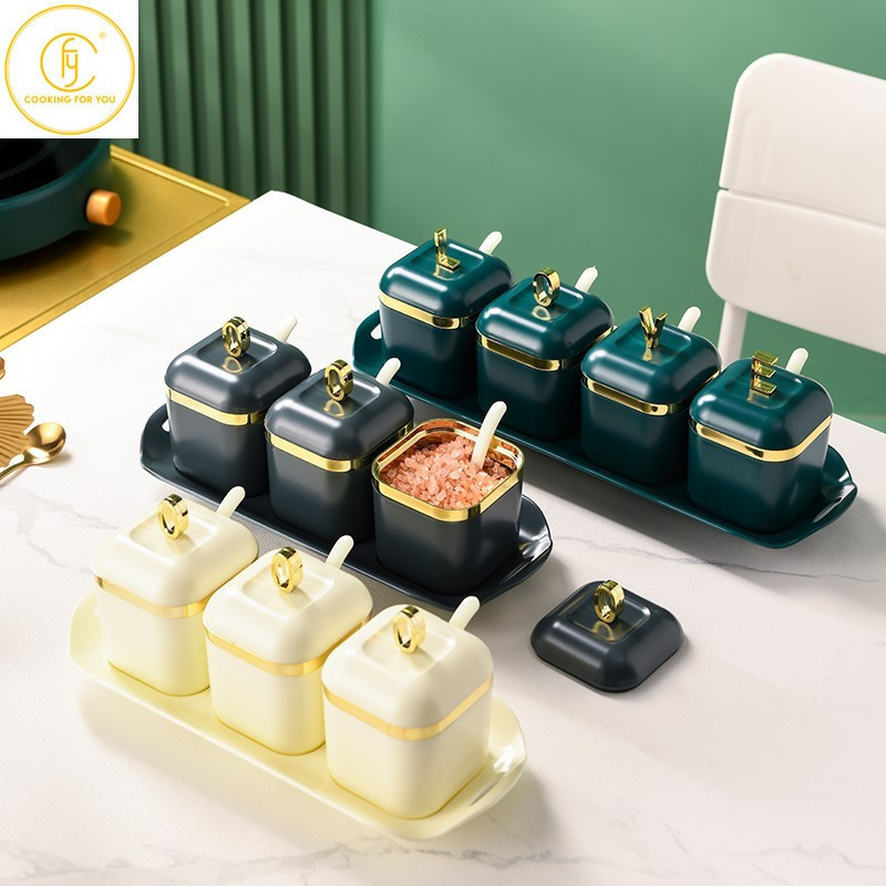 Rezervor de condimente din plastic, 3/4 buc, sare de bucătărie, instrumente de organizare pentru depozitare, recipient pentru condimente, set de recipiente, organizator de condimente de familie