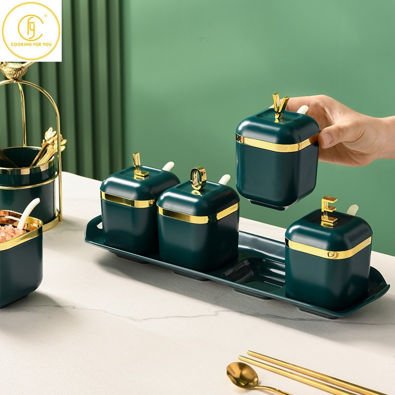 Rezervor de condimente din plastic, 3/4 buc, sare de bucătărie, instrumente de organizare pentru depozitare, recipient pentru condimente, set de recipiente, organizator de condimente de familie