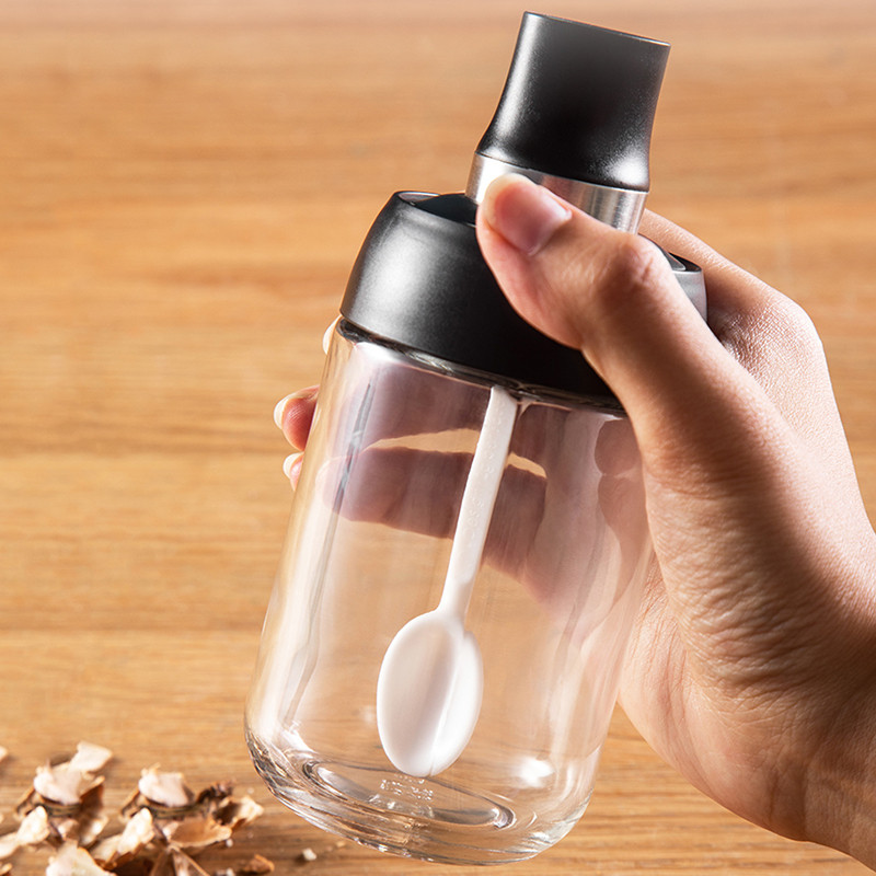 Condimente Piper Sticla de sticlă Canistre de bucătărie de uz casnic Rezervor de sare Sticlă de ulei lingură Rezervor de depozitare din sticlă