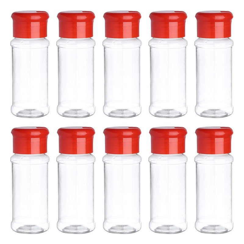 10 DB műanyag fűszer só bors shaker fűszeres tégely 100 ml műanyag átlátszó fűszeres palack Barbecue locsoló palack