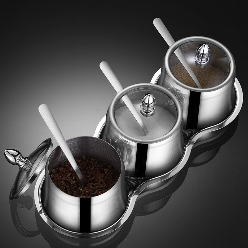 Set de borcane de condimente din oțel inoxidabil 304 Ustensile de bucătărie Oglindă de capacitate mare Borcan de sare de zahăr Borcan de condimente