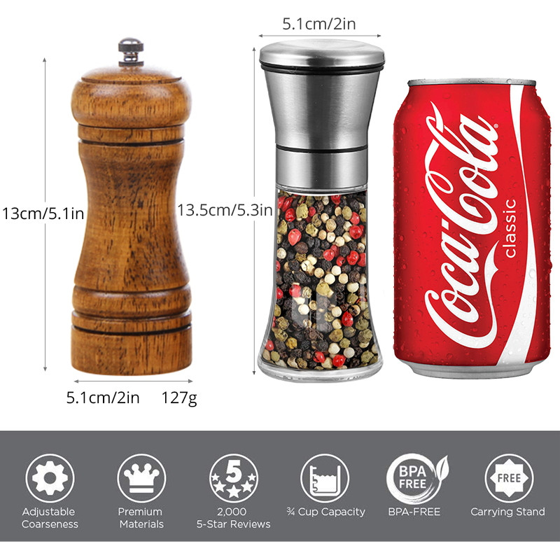 Konco sópaprika darálók, tengeri só és borsfűszeres fűszer aprító állítható kerámia darálással