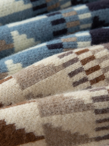 Pulover tricotat pentru copii cu decolteu rotund - culoare bej si albastru