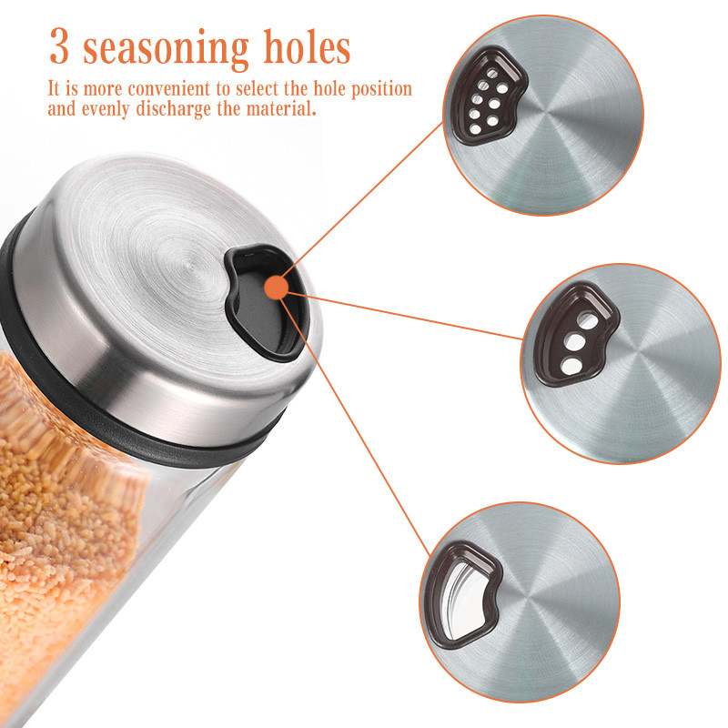 Set de sticle de condimente sigilate, model cu mai multe găuri, borcan de condimente de sticlă, sare de bucătărie, accesorii de bucătărie rezistente la umiditate