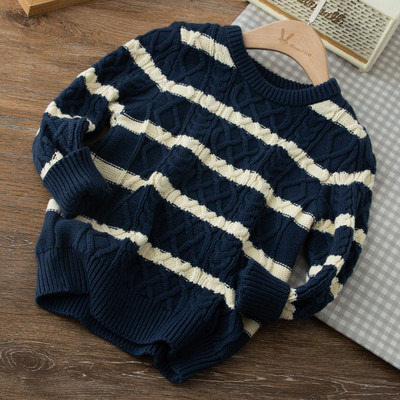 Dječji prugasti pulover s okruglim izrezom za dječake