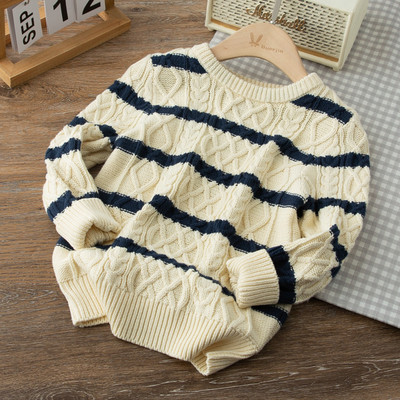 Dječji prugasti pulover s okruglim izrezom za dječake