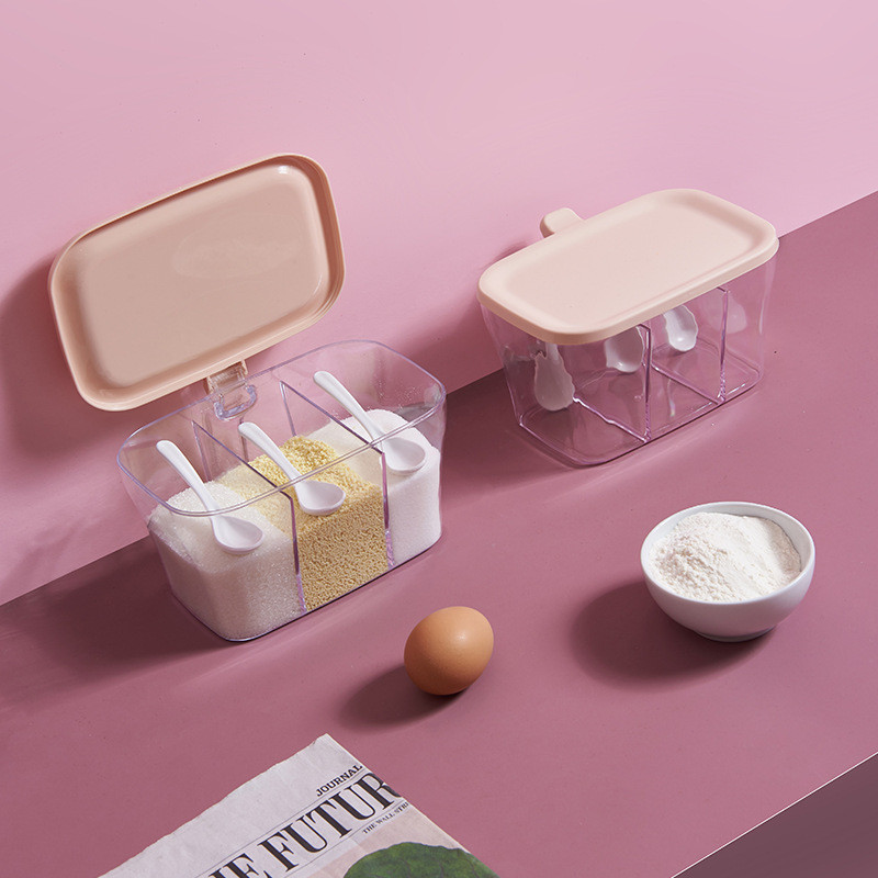 Fűszerüvegek Fűszertartó Doboz Fűszertároló Doboz fűszerekhez Cukor Só Fűszerüveg Konyhai tároló edény kanállal 3 rekeszes