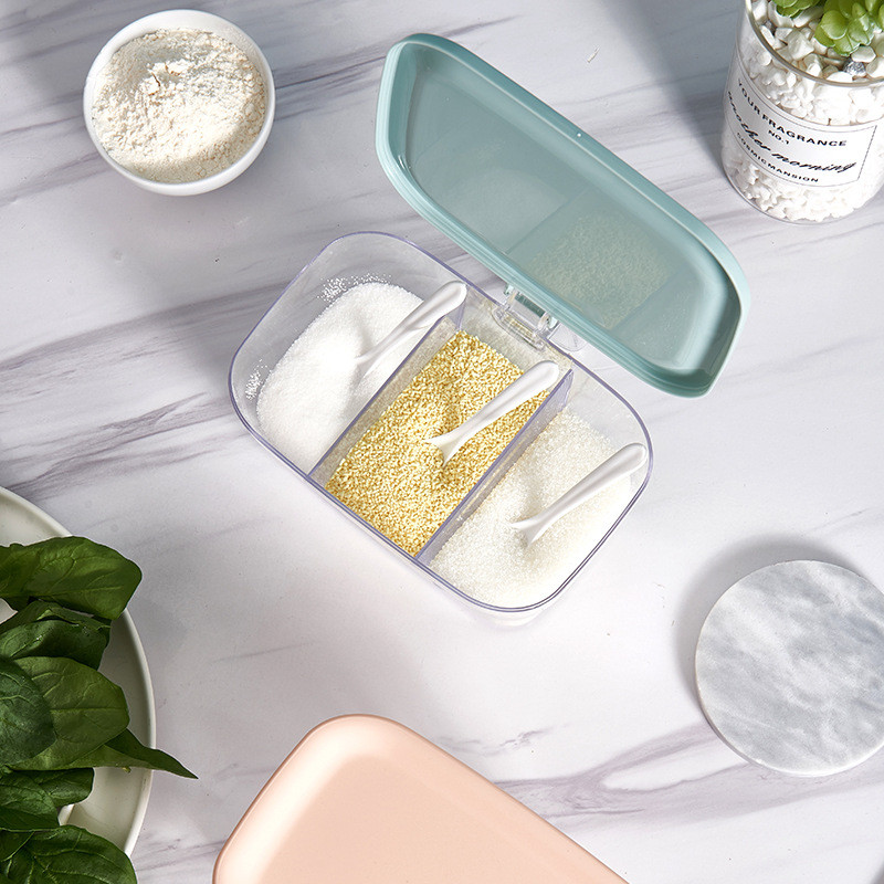 Fűszerüvegek Fűszertartó Doboz Fűszertároló Doboz fűszerekhez Cukor Só Fűszerüveg Konyhai tároló edény kanállal 3 rekeszes