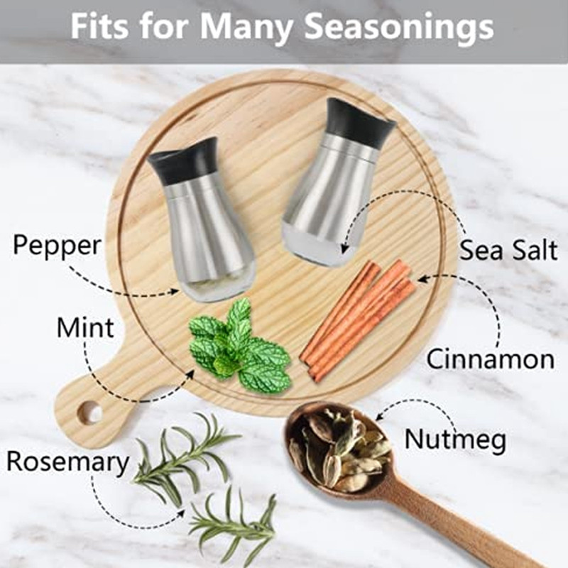 Druskos ir pipirų plaktuvai su išpylimo angomis Daugkartinio užpildymo prieskonių purtyklės puikiai tinka jūros druskai pipirų cukrui 2 pak.