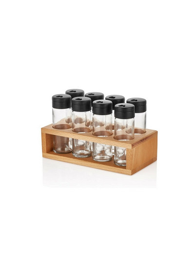 Roca prieskonių rinkiniai medinis stovas 12/8 dalių stiklinio vamzdelio dizainas Naujas druskos pipirų laikiklis Virtuvės laikymo indai Indai Mieli prieskoniai