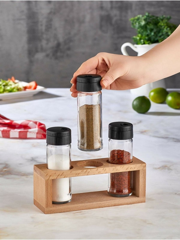 Roca prieskonių rinkiniai medinis stovas 12/8 dalių stiklinio vamzdelio dizainas Naujas druskos pipirų laikiklis Virtuvės laikymo indai Indai Mieli prieskoniai