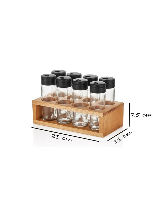 Roca prieskonių rinkiniai medinis stovas 12/8 dalių stiklinio vamzdelio dizainas Naujas druskos pipirų laikiklis Virtuvės laikymo indai Indai Mieli prieskoniai