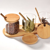 Üveg Tároló Üveg Só Cukorka Sütemény Babkávé Szervező Palack Fa Fedő Tartály Fűszerek Élelmiszer Gabonaüveg Konyhai Tároló RE