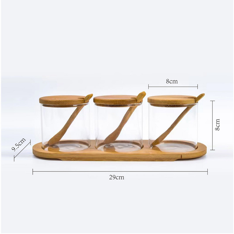 Üveg Tároló Üveg Só Cukorka Sütemény Babkávé Szervező Palack Fa Fedő Tartály Fűszerek Élelmiszer Gabonaüveg Konyhai Tároló RE