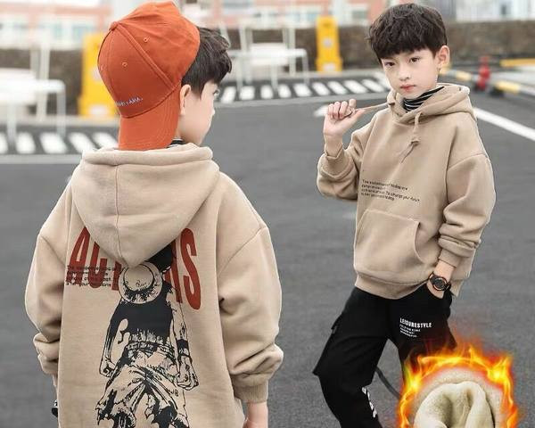 Îmbrăcăminte pentru copii băieți iarnă dublu-strat plus pulover pentru copii cald cu glugă cu glugă cămașă de iarnă de jos 2022 noi copii mari chinezești