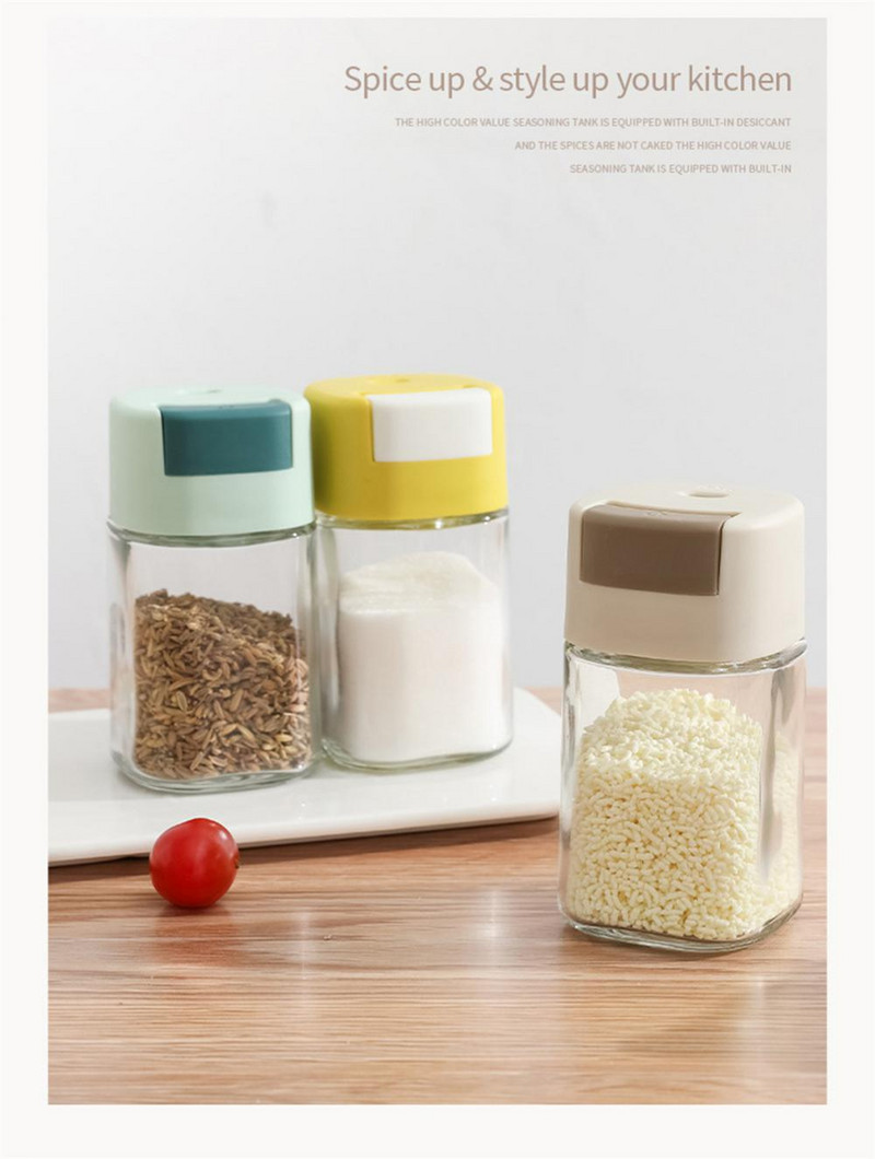 Bucătărie sare cantitativ condiment borcan instrument piper condimente recipient tip împingere control sare sticla organizator condimente