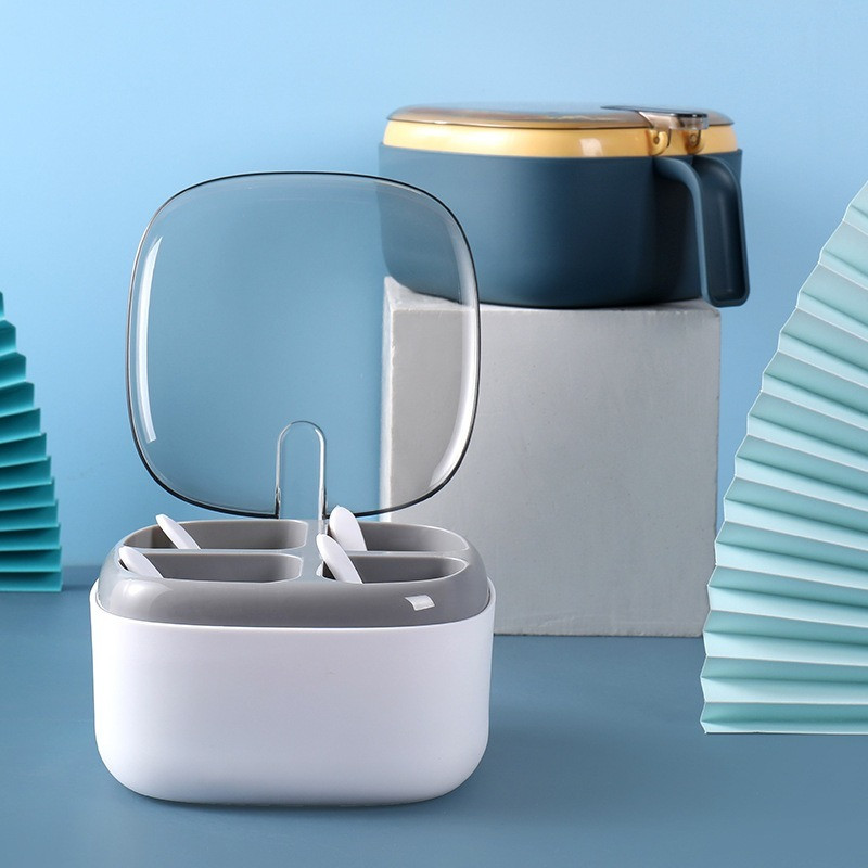 Kuhinjske staklenke za začine s četiri rešetke, staklenke za začine, set soljenki, kutija za začine, kutija za začine, višestruka rešetka s poklopcem, kućanstvo