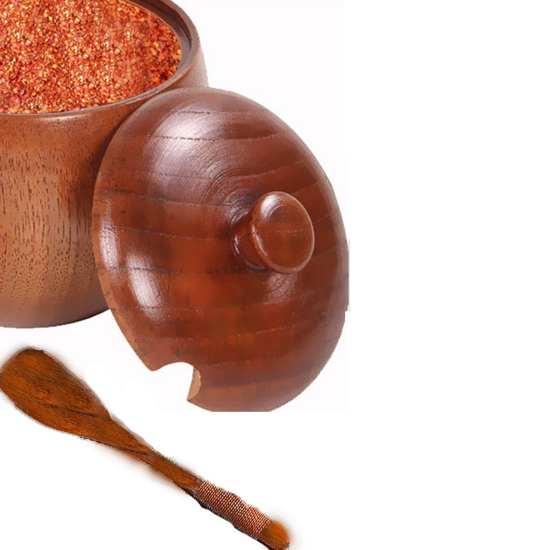 Medinis prieskonių indelis su dangteliu Šaukštas Druska Cukraus Prieskonių Organizatorius Retro stiliaus prieskonių rinkinys Namų virtuvės Prieskonių laikymo dėžutei