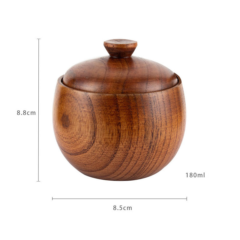 Medinis prieskonių indelis su dangteliu Šaukštas Druska Cukraus Prieskonių Organizatorius Retro stiliaus prieskonių rinkinys Namų virtuvės Prieskonių laikymo dėžutei