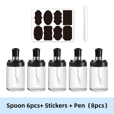 Condimente de sticlă Kit de condimente de bucătărie Sticle Sare și piper Linguri Borcane Perie pentru ulei Recipient pentru miere Set alimente Depozitare Capac transparent