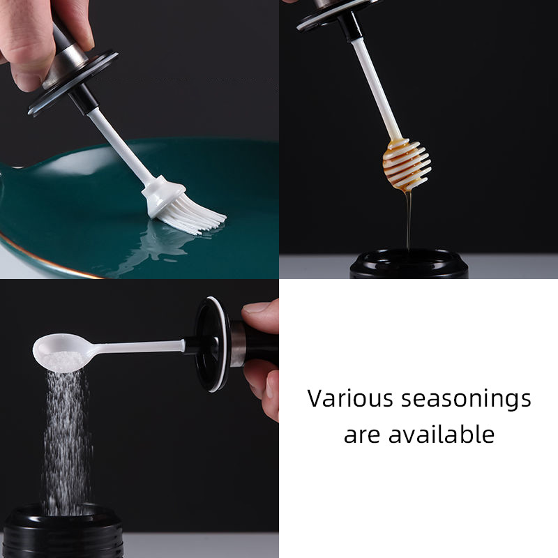 Condimente de sticlă Kit de condimente de bucătărie Sticle Sare și piper Linguri Borcane Perie pentru ulei Recipient pentru miere Set alimente Depozitare Capac transparent